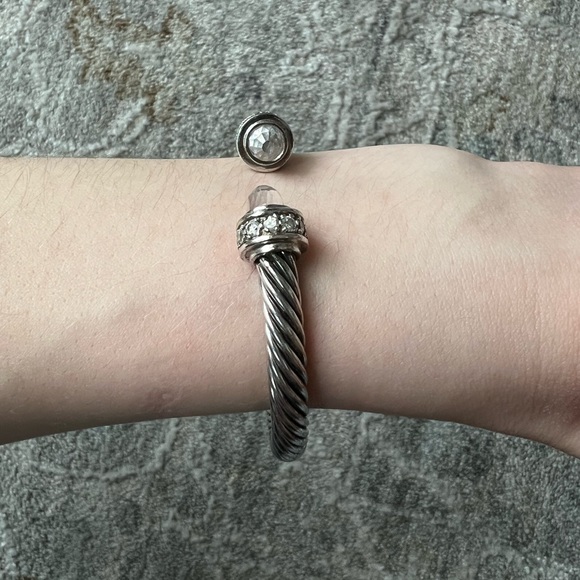 Twist Cable CZ Diamond Clear Quartz Cuff Bangle Bracelet Silver - Picture 6 of 7